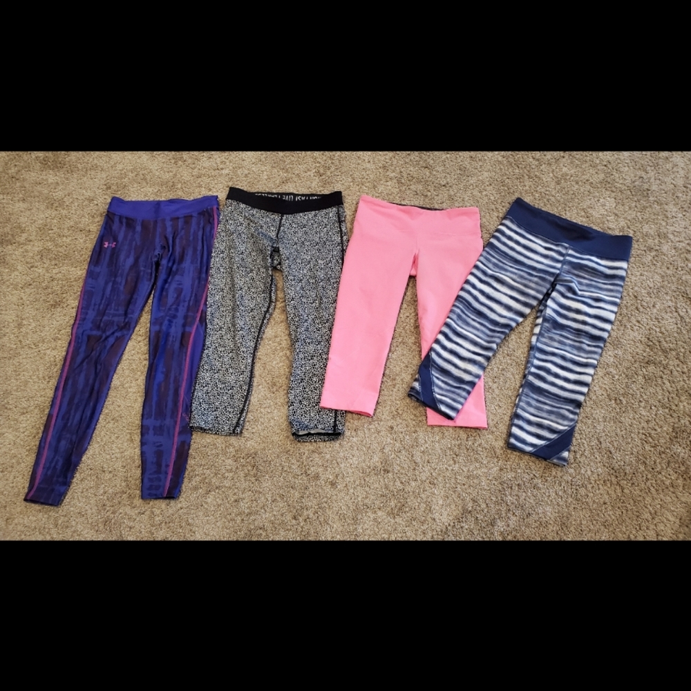 Lot of four Women's Athletic Leggings Under Armour Nike Crop/Capri & Full Sz S